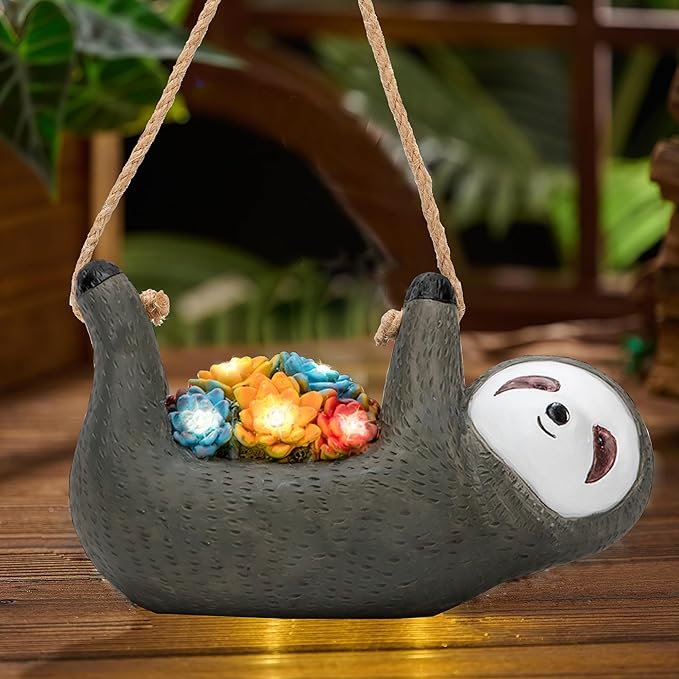 Steviieden Sloth Garden Solar Light, Cute Decor Balcony Yard Lantern Statue Garden Art Ornaments Patio Lawn Decorations Lights for House Warming Party Gift