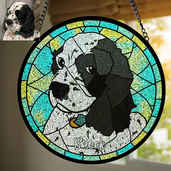 Custom Pet Stained Glass Suncatcher Dogs Ornament Remembrance Gifts for Pets Lovers, Personalized Pets Memorial Gifts for Dogs Window Hanging, Pet Memorial Gift, Custom Photo Gift for Loss of Dog