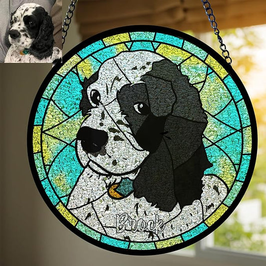 Custom Pet Stained Glass Suncatcher Dogs Ornament Remembrance Gifts for Pets Lovers, Personalized Pets Memorial Gifts for Dogs Window Hanging, Pet Memorial Gift, Custom Photo Gift for Loss of Dog