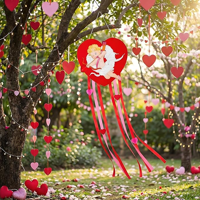 Soulchen Valentine's Day Heart Windsock for Outside 40'' Cupid Windsocks for Valentine's Day Decorations Hanging Cupid for Farmhouse Garden Home Yard Decor