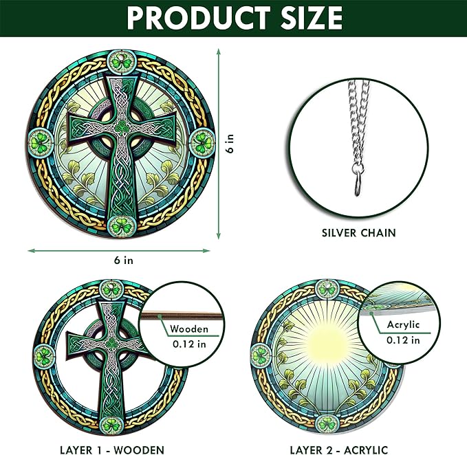FLAGWIX St Patricks Day Decorations - Double Layered Hanging Suncatcher 6 in for Home Garden Decor - St Patricks Day Decorations, Celtic Cross Home Décor, Irish Gifts for Men Women Friends Family