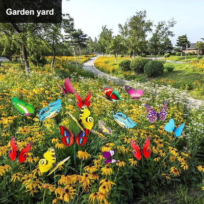 Augshy Butterfly Decorations, 75 Pcs Butterfly Stakes PVC Waterproof Decorative Colorfuli Garden Stakes for Indoor/Outdoor Christmas Yard Decor