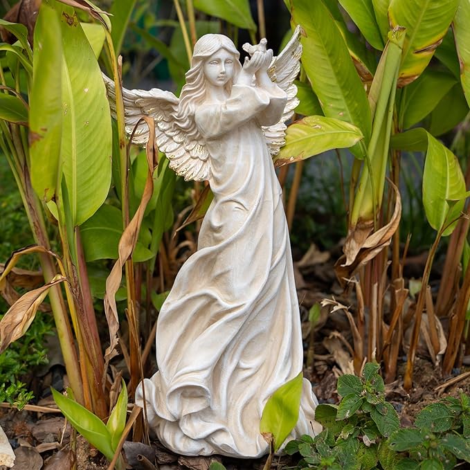 Angel Garden Statue, 16.1 inch Decorative Figurine, White Indoor Outdoor Decor for Patio, Lawn, Cemetery