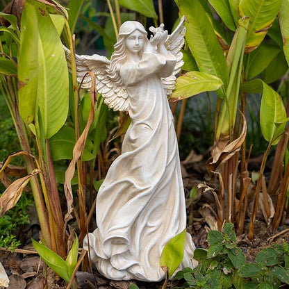 Angel Garden Statue, 16.1 inch Decorative Figurine, White Indoor Outdoor Decor for Patio, Lawn, Cemetery
