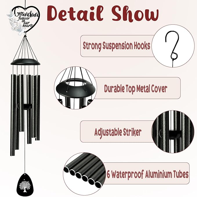 BUoonyer Grandma Memorial Wind Chimes - Memorial Gifts for Loss of Loved One Grandmother, Dove Remembrance Sympathy Commemorative Bereavement Windchimes for Outdoor Outside Patio Decor