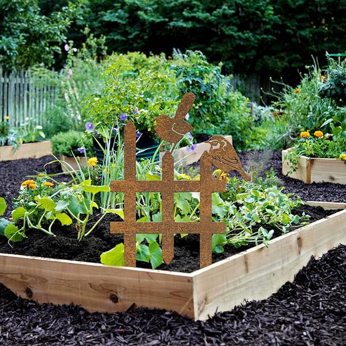 3 Pcs Small Garden Fence with 6 Pieces Birds Decoration, Metal Birds Yard Decor, Insert Lawn Picket Fence Garden Borders Decorative for Landscape Path Flowerbeds Plant Yard, Fence Decorations Outdoor