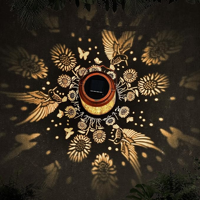 Sunflower Solar Lanterns Outdoor,Hummingbird Gifts Metal Hanging Lights,Waterproof LED Solar Lights for Garden,Yard,Patio Pathway Lawn Decor,Birthday Gifts for Women, Mom, Grandma-with S-Hook