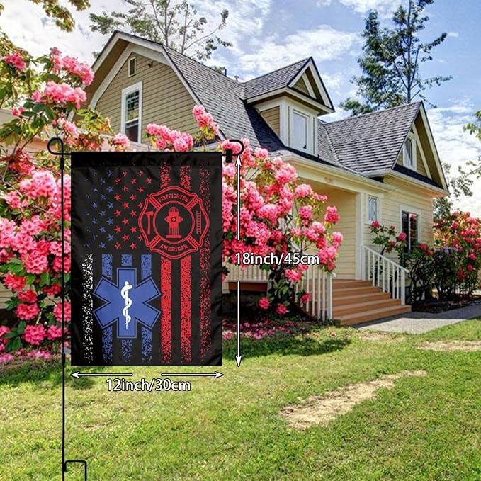 EMS Flag Firefighter Garden Flag Double Sided Vertical 12×18 Inch Banners Double Sided For Lawn Patio Yard Garden Home Outdoor Decor