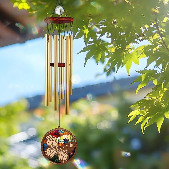 Personalized Butterfly Wind Chimes for Outside, Custom Crystal Your Wings were Ready But My Heart was Not Ornament, Sympathy Gifts for Loss of Loved One, Memorial Windchimes for Garden Décor