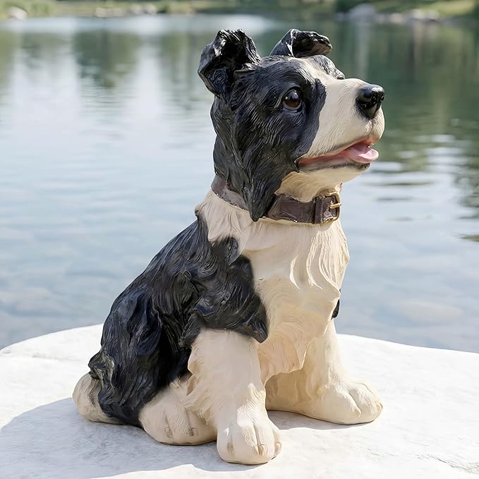 Real Border Collie Garden Statue - Resin Realistic Dog Sculpture, Pet Loss Memorial Stone, for Dog Lovers, Indoor/Outdoor Decor, Animal Figurine for Yard Ornaments