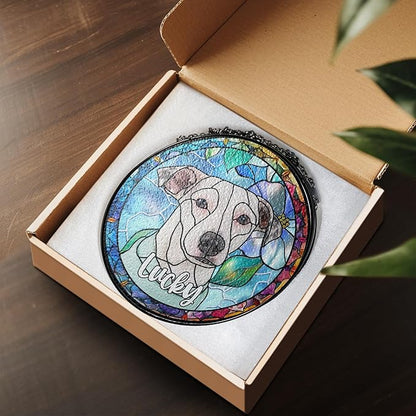 NAZENTI Personalized Pet Ornament Remembrance, Pet Stained Glass Suncatcher, Gifts for Fur Lovers, Custom Name Dog Photo Memorial Ornament Window Hanging, Home Decor, Gift for Loss of Pet Dog Cat