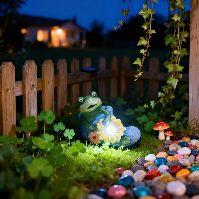 WYQF501 Frog Solar Light Garden Decor- Waterproof Outdoor Design with LED Light, Funny Frog Statue Gifts for Women Mother's Day Housewarming Gift