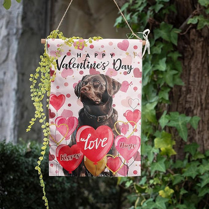 Chocolate Lab Valentine Garden Flag Valentines Day Flags for Outside 12x18 Double Sided Small Yard Flags Labrador Dog Valentine's Day Decor Outdoor Lawn Valentines Banners Front Porch