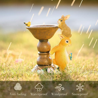 TERESA'S COLLECTIONS Garden Decor, Cute Family Bunny Figurines with Solar Lights, Waterproof Resin Garden Statue,Bunny Garden Gift, Birthday Gifts for Mom Women, Indoor/Outdoor 7.1"