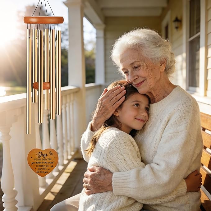 Gigi Gifts Wind Chime - Metal Windchimes Outdoors for Best Grandma from Grandkids Garden Patio Yard Indoor Home Porch Hanging Decor Appreciation Mother's Day Birthday Gift for Grandmother
