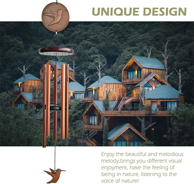 Hummingbird Wind Chimes for Outside,32 "Memorial Outdoor Wind Chime Create a Zen Atmospherer,Hummingbird Gift for Women Mother Father Christmas,Home Garden Patio Yard Decor(Copper)