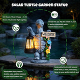 Solar Garden Statues, Resin Turtle Flower Statue w/ Welcome Sign, Waterproof Garden Figurine for Outside Yard Outdoor Home Patio Lawn Decor, Solar Animal Light for Adults Women Birthday Easter Gifts