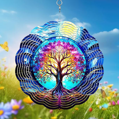 Tree of Life Wind Spinner, 3D Hanging Stainless Steel Garden Spinner, Wind Spinner Hanging for Outdoor & Indoor Décor, Unique Gifts for Yard Garden Decoration or Patio Décor (Tree of Life)