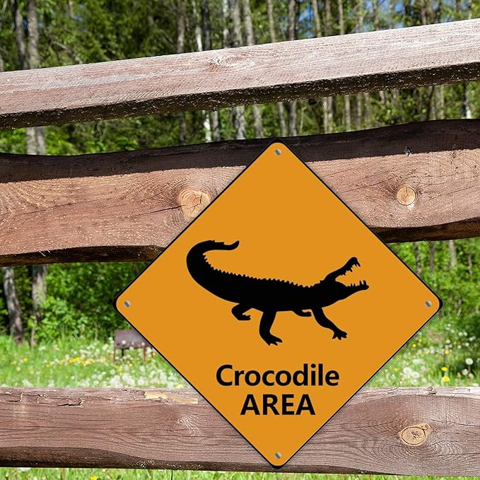 Warning Crocodile Area Aluminum Metal Sign Ocean Animal Caution Crossing Xing Street Sign Yellow Diamond Shape Funny Metal Sign For Indoor Outdoor 10x10in