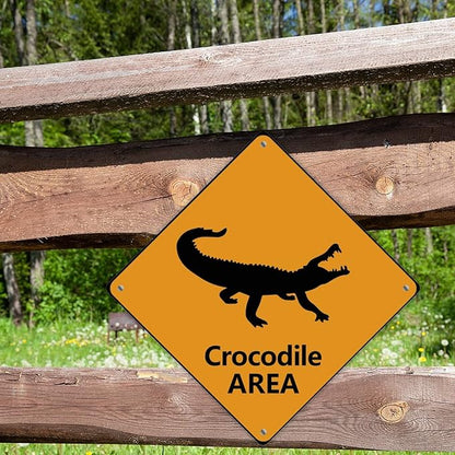 Warning Crocodile Area Aluminum Metal Sign Ocean Animal Caution Crossing Xing Street Sign Yellow Diamond Shape Funny Metal Sign For Indoor Outdoor 10x10in