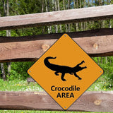 Crocodile Crossing Sign Caution CrocodileXing Sign Street Sign Wildlife Novelty Road Fence Wall Decor Warning Metal Tin Sign For Indoor Outdoor 15x15in