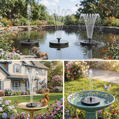 AMZtime Solar Fountain for Bird Bath, 2026 Upgrade Solar Water Fountain with 6 Nozzles & 4 Fixed Rods, Solar Bird Bath Fountains for Garden, Outdoor, Pool, Pond, Fish Tank and Patio
