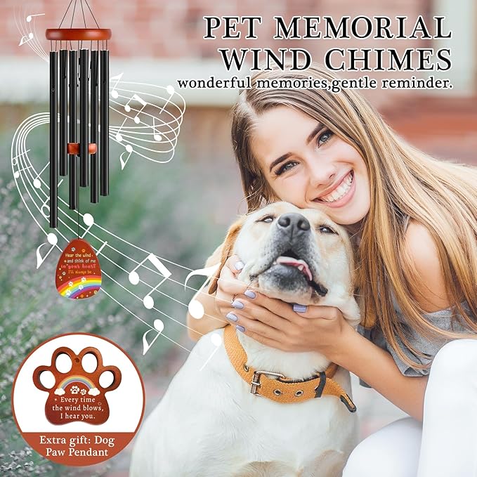 Dog Memorial Gifts Wind Chimes, Pet Memorial Sympathy Gifts for Dogs, Wind Chime Presents for Loss of Pet Dog Remembrance, Pets Passing Away Bereavement Grieving Gift