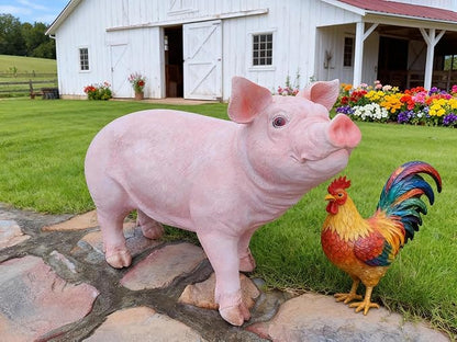 HOUDE Cute Pig Statues, 20.08 inches Long, decorates Outdoor Art Gardens, courtyards, lawns, and Indoor Public Spaces Such as Living Rooms and Balconies. (Pink)