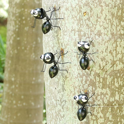 Cruis Cuka Metal Yard Art Garden Decor Cute Ant Outdoor Fence Decorations Lawn Ornaments - Set of 4 Black