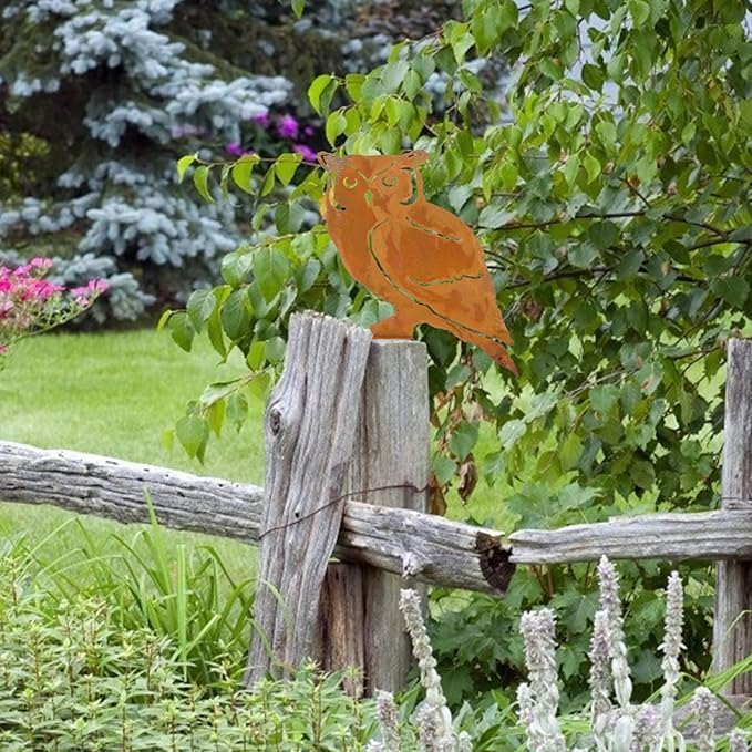 HANABASS 1pc Garden Owl Iron Stake Decor Charming Outdoor Decoration for Lawn Patio Easy to Install Garden Ornament Beautiful Rusty Metal Owl Design for Ambiance