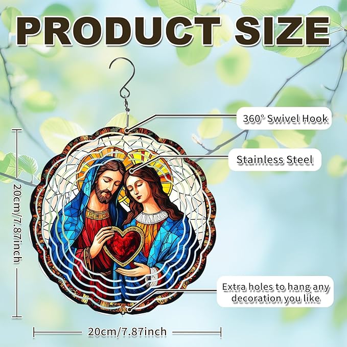 Jesus Wind Spinners Outdoor, Hanging Wind Spinner for Garden Decoration, 8 inch 3D Stainless Steel Metal Wind Sculpture for Indoor/Outdoor Decor