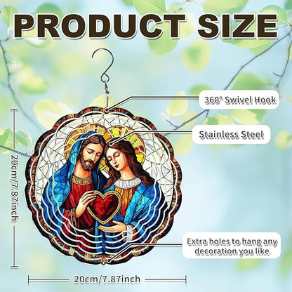 Jesus Wind Spinners Outdoor, Hanging Wind Spinner for Garden Decoration, 8 inch 3D Stainless Steel Metal Wind Sculpture for Indoor/Outdoor Decor