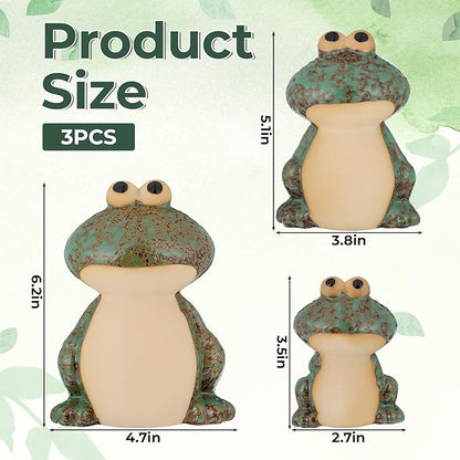 Garden Frog Decor Set of 3 Outside Ceramic Frog Statues Cute Yard Decoration Funny Holiday Ornament for Patio Backyard Pond Pool Front Porch Mom Grandma Family Friend