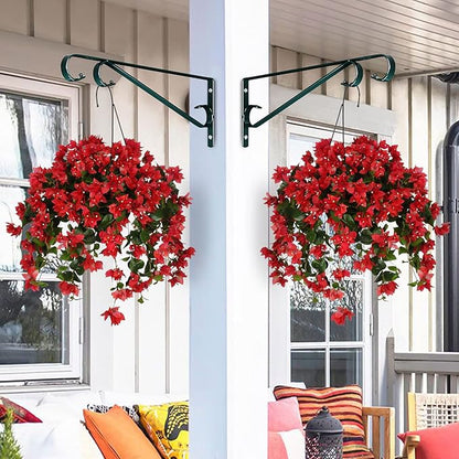 Plant Hangers Outdoor 2 Pack 15.5 Inch Metal Plant Hooks for Wall, Decorative Straight Hanging Plant Bracket for Bird Feeders, Planters, Lanterns, Wind Chimes, Blackish Green