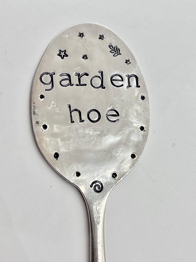 Garden Marker GARDEN HOE silly hand stamped Tea Spoon for Garden Herb or Flowers