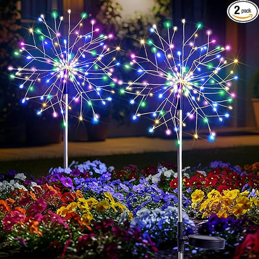 suddus Solar Garden Lights Outdoor Waterproof Decorative, 2Pack 150LED Firework Lights 8 Modes, Multicolor Solar Fairy Light for Yard, Patio, Pathway, Flowerbed Party Wedding Decor