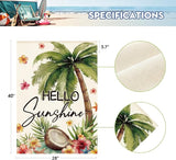 AVOIN colorlife Summer Tropical Palm Tree House Flag 28x40 Inch Double Sided Outside, Hello Sunshine Seasonal Burlap Yard Outdoor Decoration