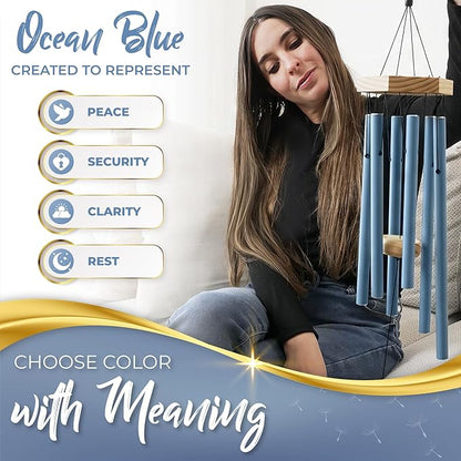 Beautifully Packaged 32" Memorial Wind Chimes for Loss of Loved One - Ocean Blue Tranquil Sounding Sympathy Wind Chimes for outside in Memory of a Loved One - Ideal as a Sympathy Gift & Memorial Gifts