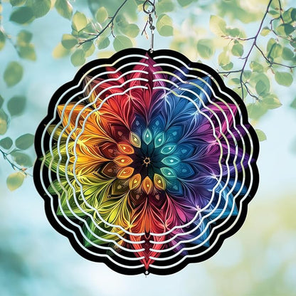 Wind Spinners Outdoor, Hanging Wind Spinner for Garden Decoration, 8 inch 3D Stainless Steel Metal Wind Sculpture for Indoor/Outdoor Decor, Mandala D