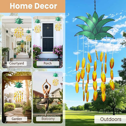 X-PREK Pineapple Wind Chimes for Outside, Unique Stained Glass Wind Chimes Garden Decor, Windchimes Outdoors Suncatcher Gift for Women, Mom, Grandma