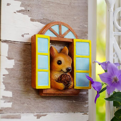 Garden Squirrel Sculpture, Decorative Squirrel Tree Log Statue with Pinecone, Indoor Outdoor Resin Art Decor for Yard, Patio, Lawn, Tree Ornament, Cute Animal Garden Decor