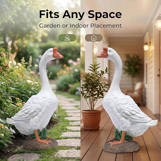 White Porch Goose Statue Outdoor Decor,20.7''(H) Large Goose Garden Statue for Yard Lawn,Resin Animal Sculptures Home Patio Art Decorations
