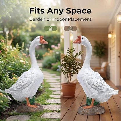 White Porch Goose Statue Outdoor Decor,20.7''(H) Large Goose Garden Statue for Yard Lawn,Resin Animal Sculptures Home Patio Art Decorations