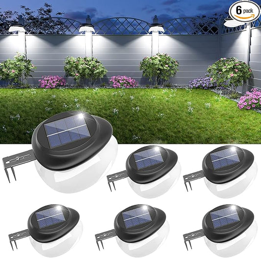 JSOT Solar Fence Lights, Bright Security Outdoor Backyard Lights Waterproof, Patio Decor Sign Lighting for Eaves Deck Pathway Garden Garage Stairs Wall 2 Installations Methods - White Light, 6 Pack