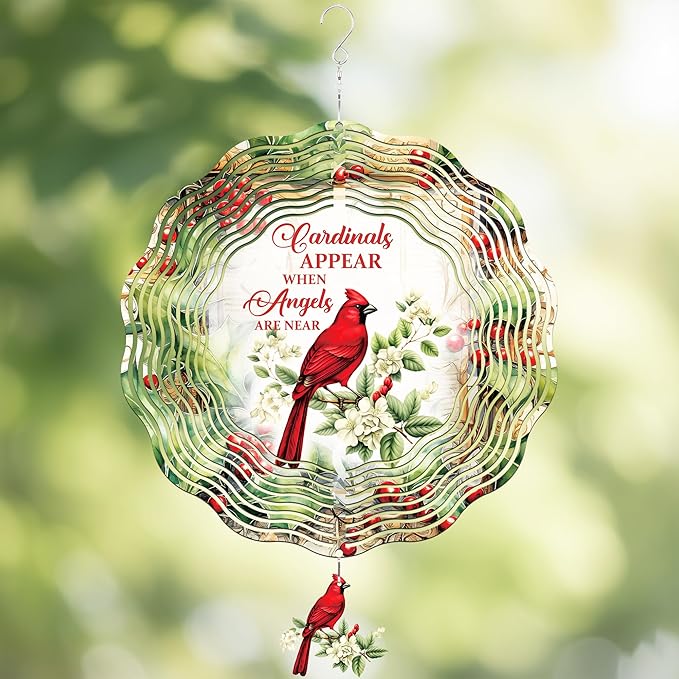 Cardinal Wind Spinners Outdoor - 3D Metal Hanging Decor for Garden Patio Porch Indoor Home 12 Inch Kinetic Spinning Yard Art Ornaments Christmas New Year Birthday Gifts for Women Mom Grandma