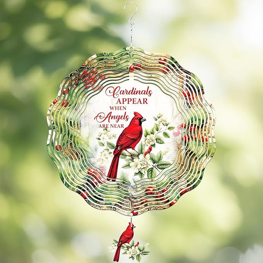 Cardinal Wind Spinners Outdoor - 3D Metal Hanging Decor for Garden Patio Porch Indoor Home 12 Inch Kinetic Spinning Yard Art Ornaments Christmas New Year Birthday Gifts for Women Mom Grandma