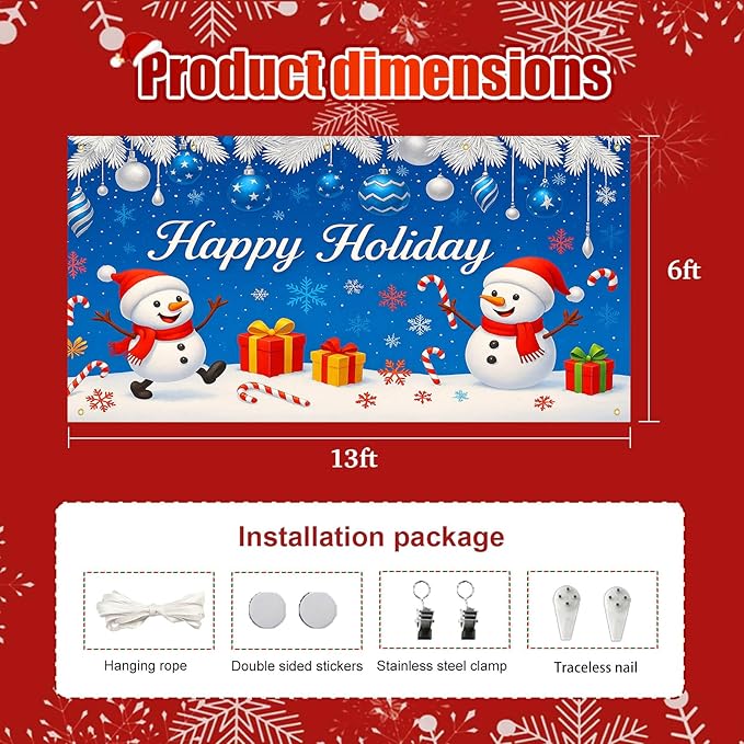 HOMETITUTE Winter Garage Door Banner 13x6ft Happy Holiday Snowmen Winters Scene Backdrop Banners for Outside Indoor Winter Door Cover Garage Wall Covering for Party Garages Decorations