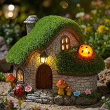 Solar Fairy Garden House Accessories, Outdoor Garden Statues with Ladybug Lights & Mushroom Gardening Gifts for Women, House Sculpture Figurine Outside Garden Decorations for Yard Patio Lawn Decor