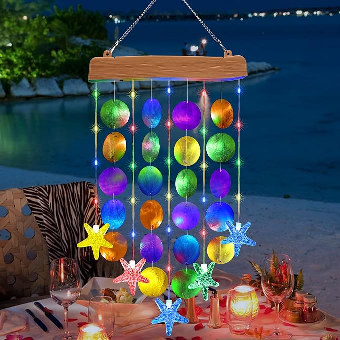 Toodour Solar Wind Chimes for Outside, Birthday Gifts for Women Mom Grandma, Waterproof 2 Modes Shells Solar Powered Outdoor Lights for Patio Holiday Garden Porch Yard Outdoor Decor - Multicolor
