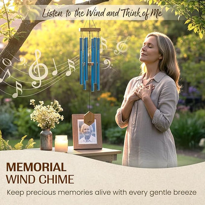 UpBlend Deep Tone Wind Chime – Outdoor Sympathy & Memorial Gift for The Loss of a Loved One, Memorial Wind Chimes, Thoughtful Sympathy Gift for Bereavement and Remembrance. 29" Blue